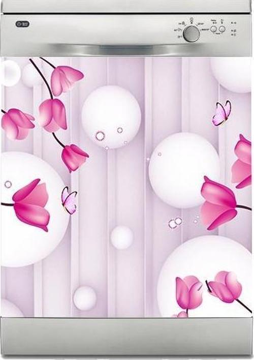 Bulaşık Makinesi Sticker Kaplama Beyaz Eşya Kaplama 3D Çiçek Kelebek