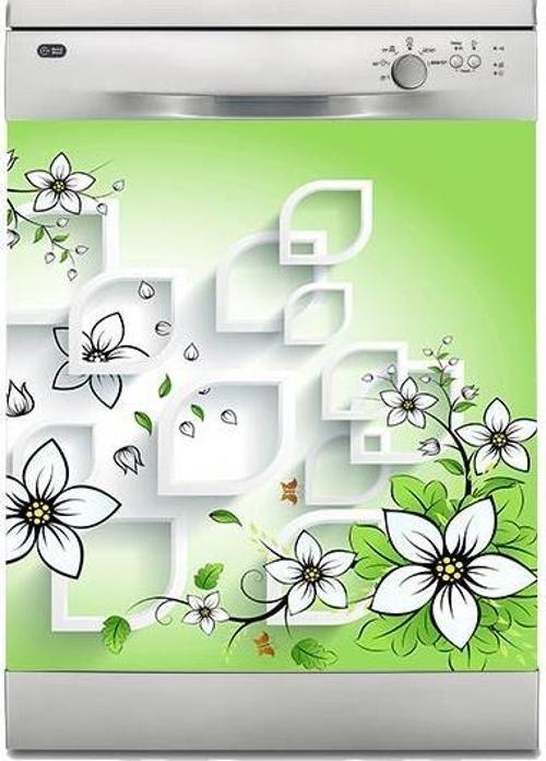 Bulaşık Makinesi Sticker Kaplama Beyaz Eşya Kaplama 3D Çiçek Kelebek Arkaplan