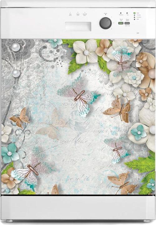 Bulaşık Makinesi Sticker Kaplama Beyaz Eşya Kaplama 3d Çiçek Kelebekler