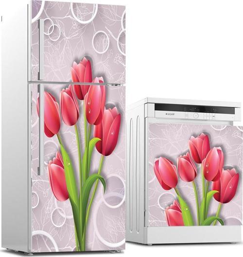 Buzdolabı ve Bulaşık Makinası Beyaz Eşya Sticker Kaplama 3d Kırmızı Güller