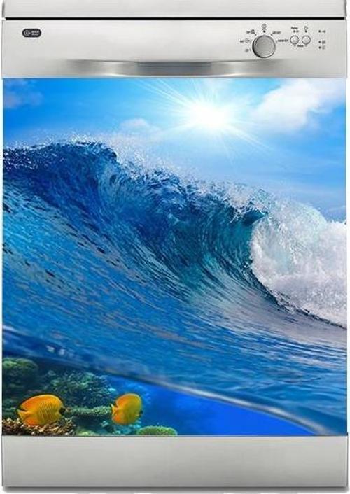 Bulaşık Makinesi Sticker Kaplama Beyaz Eşya Kaplama Deniz Dalga Güneş