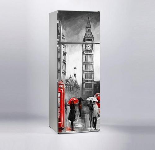 Buzdolabı Sticker Kaplama Dolap Kaplama Etiketi Saat Kulesi Yağlıboya