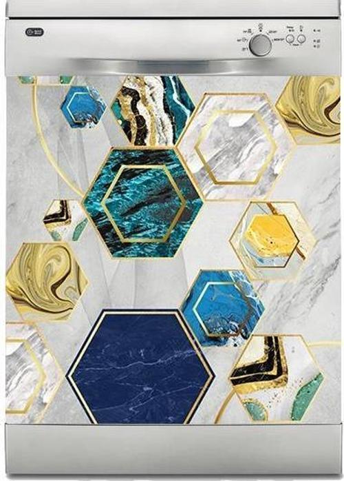 Bulaşık Makinesi Sticker Kaplama Beyaz Eşya Kaplama 3D Mermer Altıgen