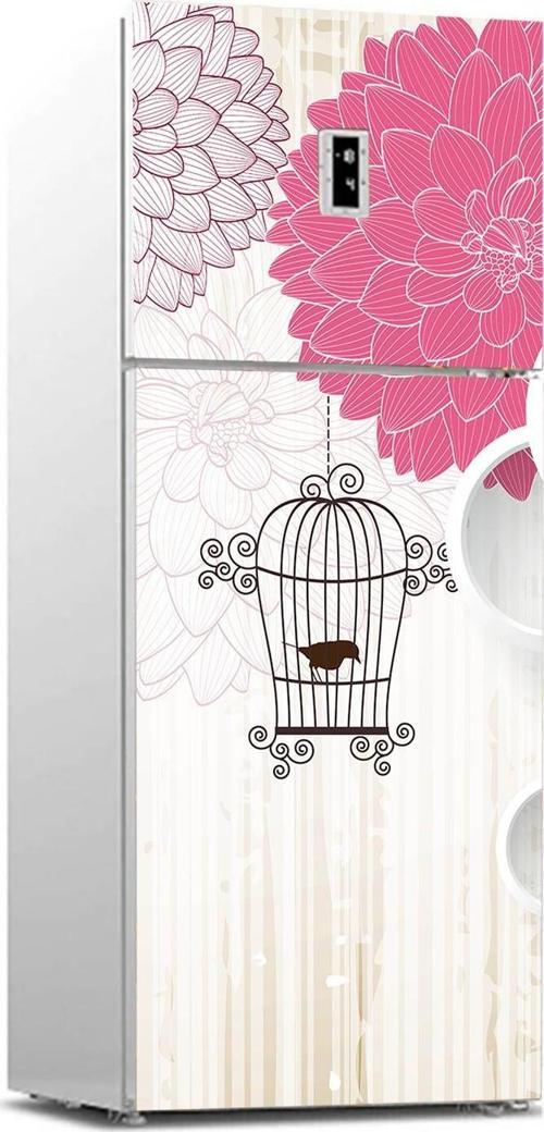 Buzdolabı Sticker Kaplama Dolap Kaplama Etiketi Bahar Çiçek Kuş