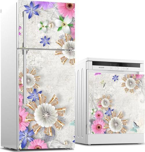 Buzdolabı ve Bulaşık Makinası Beyaz Eşya Sticker Kaplama 3D Papatyalar
