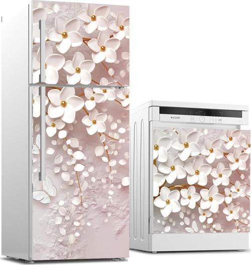 Buzdolabı ve Bulaşık Makinası Beyaz Eşya Sticker Kaplama 3d Pembemsi Ağaç