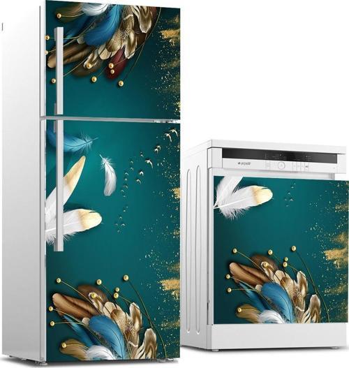 Buzdolabı ve Bulaşık Makinası Beyaz Eşya Sticker Kaplama 3d Renkli Tüyler