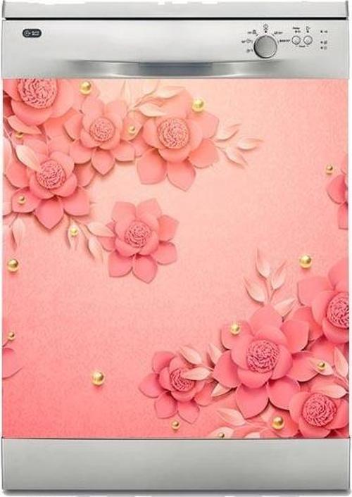 Bulaşık Makinesi Sticker Kaplama Beyaz Eşya Kaplama 3D Pembe Gül