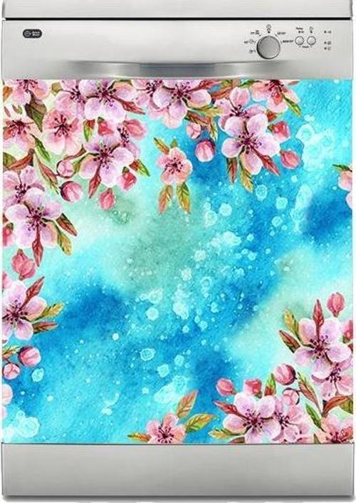 Bulaşık Makinesi Sticker Kaplama Beyaz Eşya Kaplama Suluboya Kiraz Çiçekleri