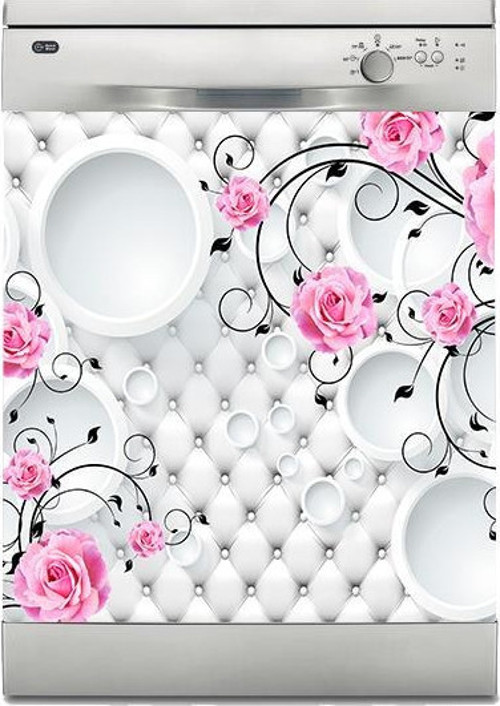 Bulaşık Makinesi Sticker Kaplama Beyaz Eşya Kaplama 3D Pembe Gül
