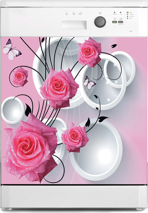 Bulaşık Makinesi Sticker Kaplama Beyaz Eşya Kaplama 3d Pembe Gül