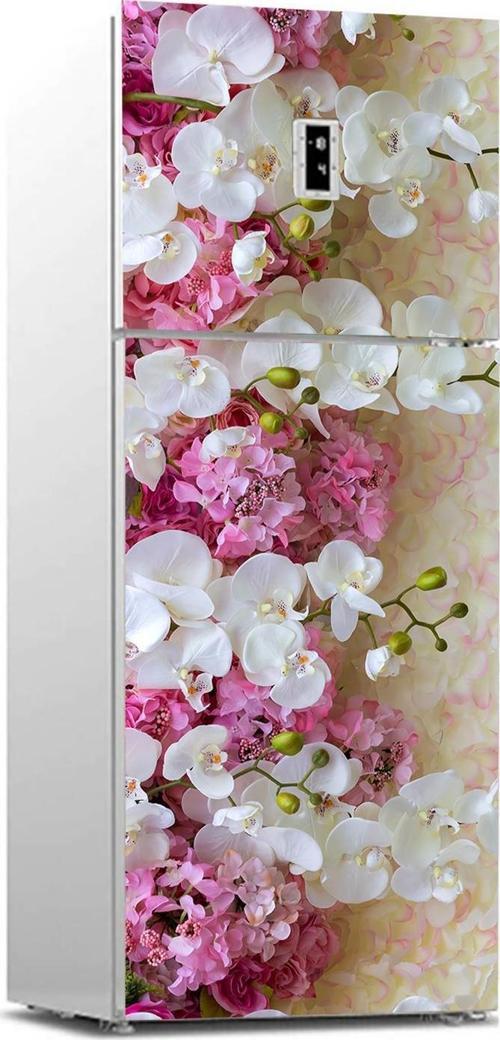 Buzdolabı Sticker Kaplama Dolap Kaplama Etiketi Beyaz Çiçekler