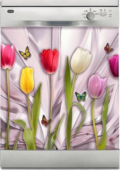 Bulaşık Makinesi Sticker Kaplama Beyaz Eşya Kaplama Lale Kelebek