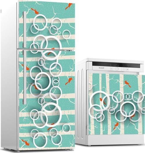 Buzdolabı ve Bulaşık Makinası Beyaz Eşya Sticker Kaplama Daire Kuşlar