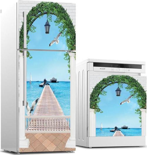 Buzdolabı ve Bulaşık Makinası Beyaz Eşya Sticker Kaplama Deniz Kuş