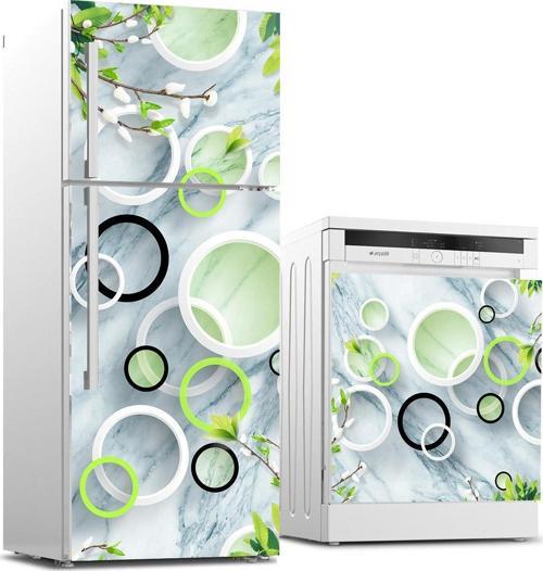 Buzdolabı ve Bulaşık Makinası Beyaz Eşya Sticker Kaplama Yuvarlak Mermer