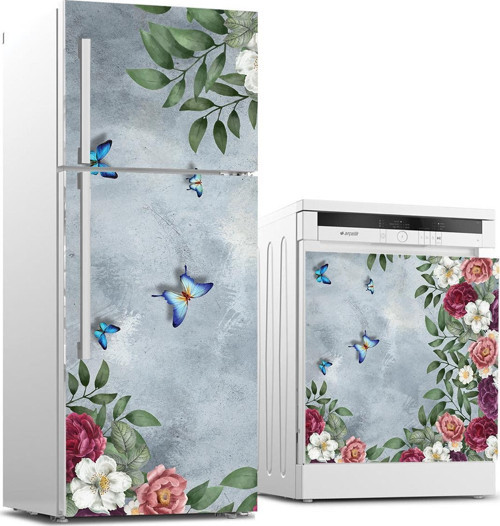 Buzdolabı ve Bulaşık Makinası Beyaz Eşya Sticker Kaplama Zarif Çiçek