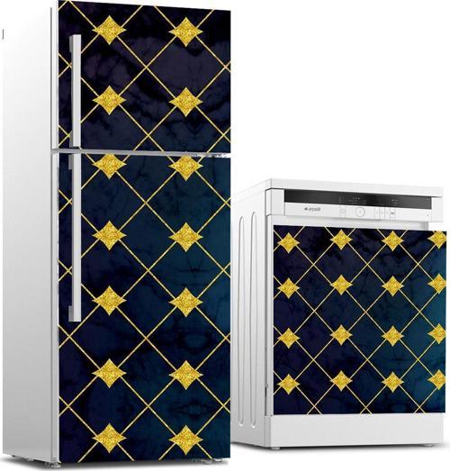 Buzdolabı ve Bulaşık Makinası Beyaz Eşya Sticker Kaplama Altın Çizgiler Mermer