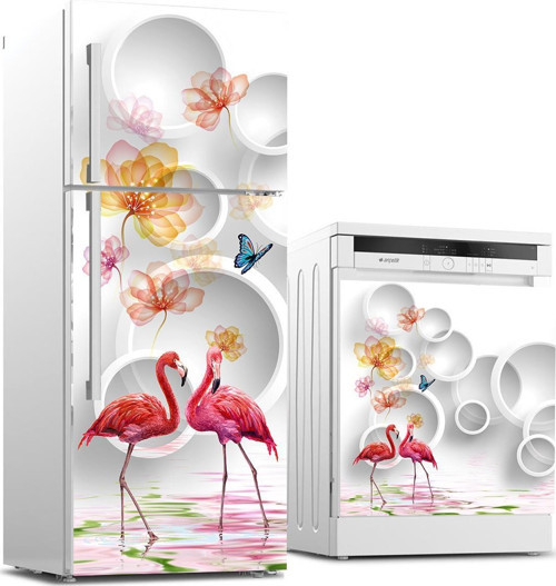 Buzdolabı ve Bulaşık Makinası Beyaz Eşya Sticker Kaplama Flamingo