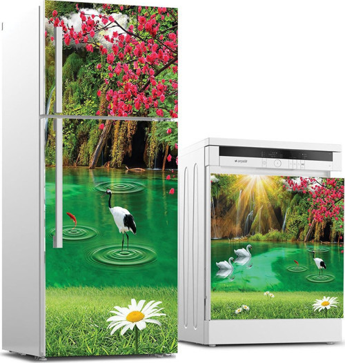 Buzdolabı ve Bulaşık Makinası Beyaz Eşya Sticker Kaplama Göl Papatya