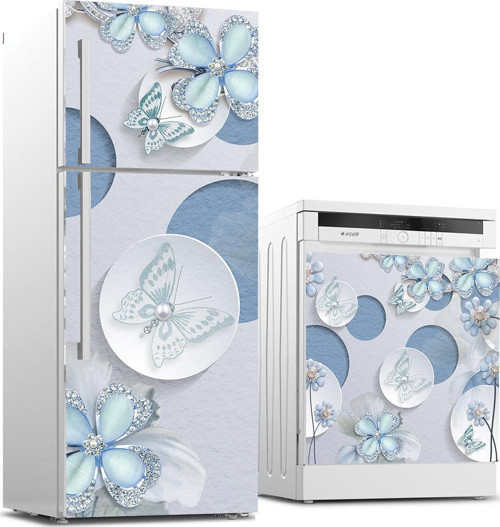 Buzdolabı ve Bulaşık Makinası Beyaz Eşya Sticker Kaplama Kelebek Elmas Çiçek