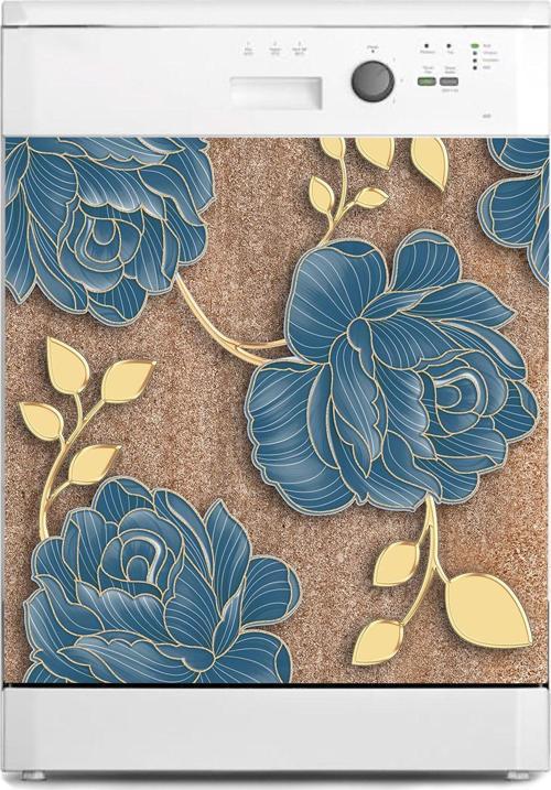 Bulaşık Makinesi Sticker Kaplama Beyaz Eşya Kaplama Mermer Mavi Gül