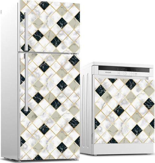 Buzdolabı ve Bulaşık Makinası Beyaz Eşya Sticker Kaplama Çapraz Mermer