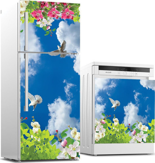Buzdolabı ve Bulaşık Makinası Beyaz Eşya Sticker Kaplama Çiçek Gökyüzü