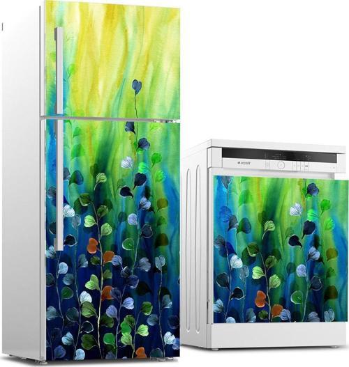 Buzdolabı ve Bulaşık Makinası Beyaz Eşya Sticker Kaplama Çiçek Kumaş