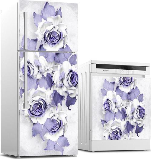 Buzdolabı ve Bulaşık Makinası Beyaz Eşya Sticker Kaplama Mor Gül