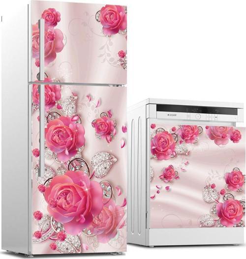 Buzdolabı ve Bulaşık Makinası Beyaz Eşya Sticker Kaplama Mücevher Gül