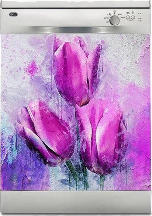 Bulaşık Makinesi Sticker Kaplama Beyaz Eşya Kaplama Mor Lale