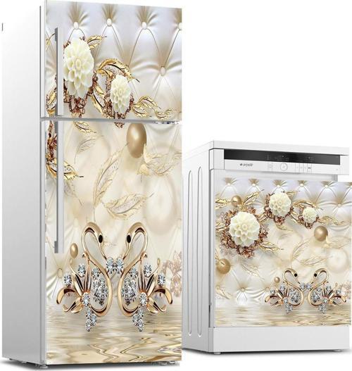 Buzdolabı ve Bulaşık Makinası Beyaz Eşya Sticker Kaplama Pearls Gold
