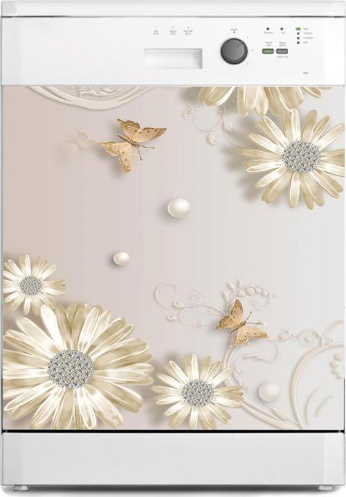 Bulaşık Makinesi Sticker Kaplama Beyaz Eşya Kaplama Mücevher Papatya