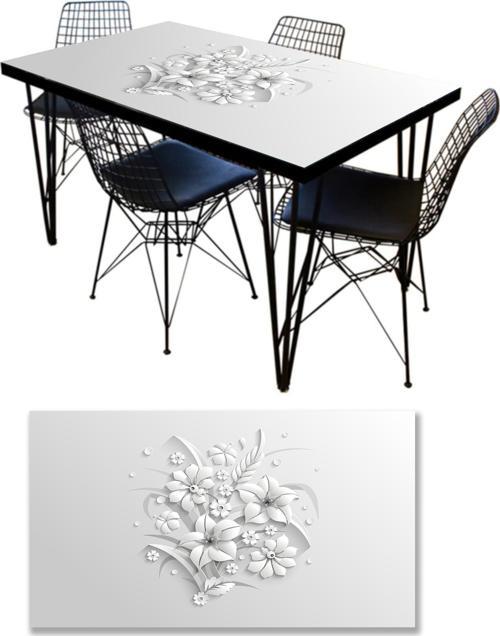 Masa Kaplama Folyosu Mobilya Masa Kaplama Folyoları Gri Çiçekler