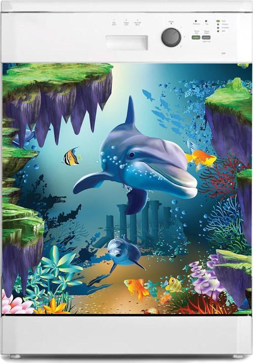 Bulaşık Makinesi Sticker Kaplama Beyaz Eşya Kaplama Okyanus Balıklar