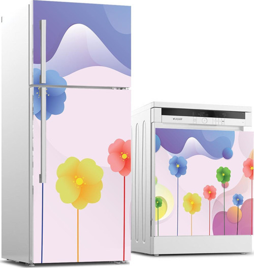 Buzdolabı ve Bulaşık Makinası Beyaz Eşya Sticker Kaplama Renkli Çiçek
