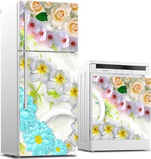 Buzdolabı ve Bulaşık Makinası Beyaz Eşya Sticker Kaplama Renkli Çiçekler