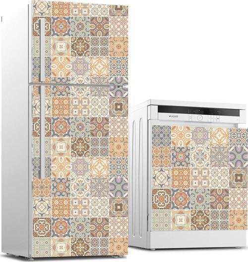 Buzdolabı ve Bulaşık Makinası Beyaz Eşya Sticker Kaplama Renkli Fayans Desen