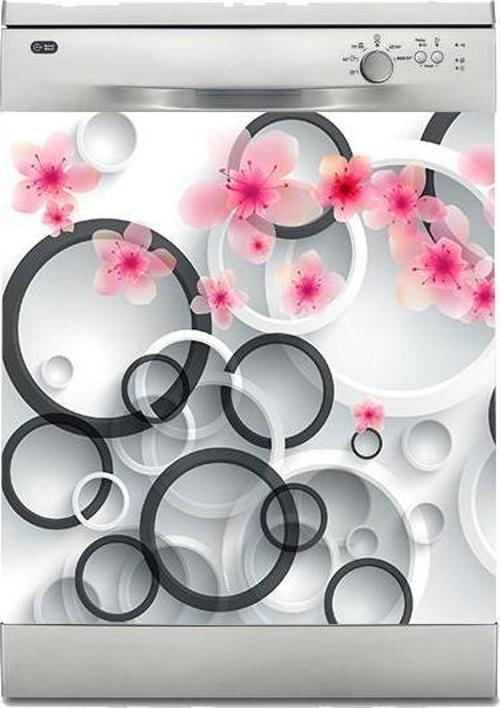 Bulaşık Makinesi Sticker Kaplama Beyaz Eşya Kaplama Oval Çiçekler