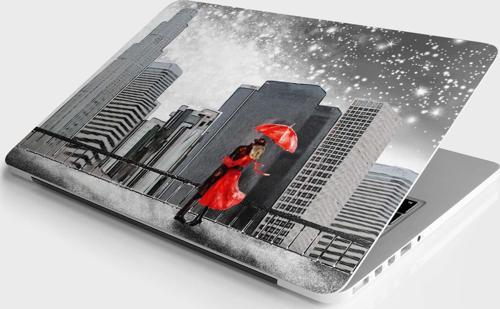 Laptop Sticker Bilgisayar Notebook Pc Kaplama Etiketi Kırmızı Şemsiye Newyork