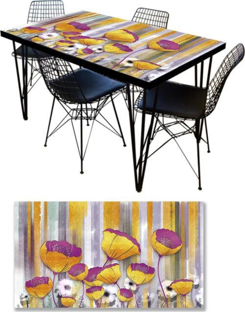 Masa Kaplama Folyosu Mobilya Masa Kaplama Folyoları 3D Altın Çiçek