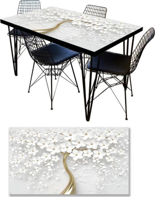 Masa Kaplama Folyosu Mobilya Masa Kaplama Folyoları 3D Beyaz Ağaç