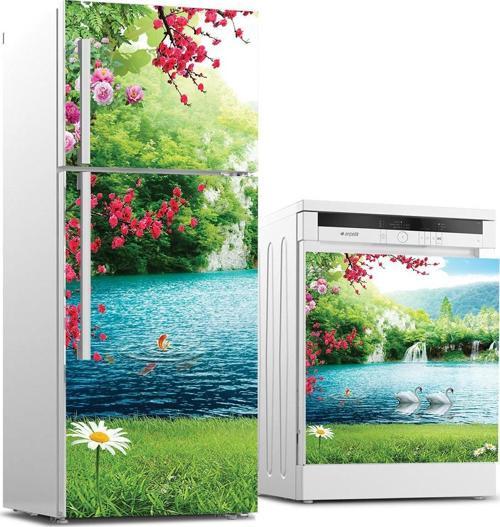 Buzdolabı ve Bulaşık Makinası Beyaz Eşya Sticker Kaplama Şelale Çiçek