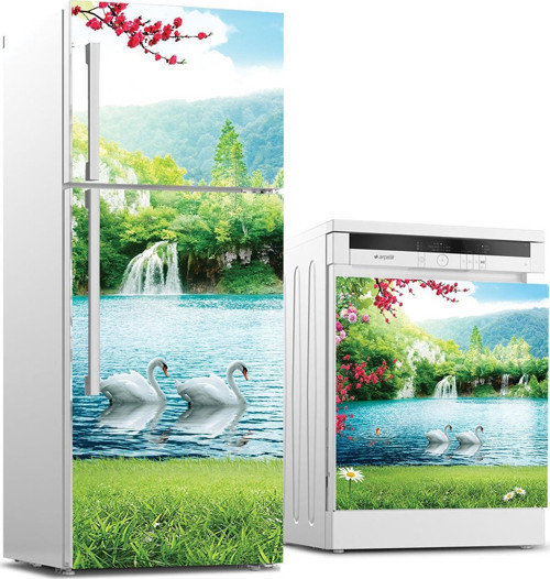 Buzdolabı ve Bulaşık Makinası Beyaz Eşya Sticker Kaplama Şelale Kuğu