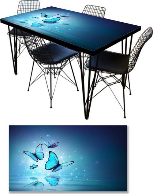 Masa Kaplama Folyosu Mobilya Masa Kaplama Folyoları Mavi Kelebekler
