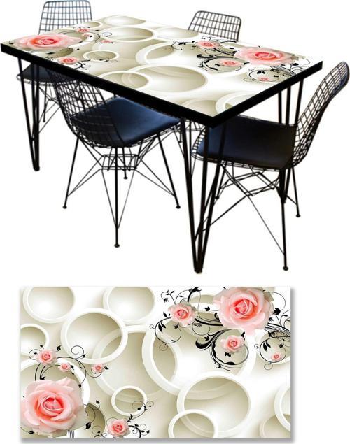 Masa Kaplama Folyosu Mobilya Masa Kaplama Folyoları Yuvarlak Gül