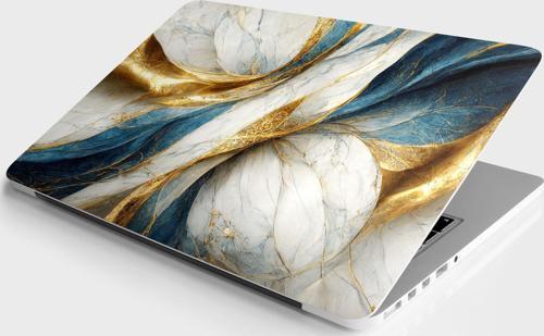 Laptop Sticker Bilgisayar Notebook Pc Kaplama Etiketi Lüks Mermer Altın Mavi Beyaz