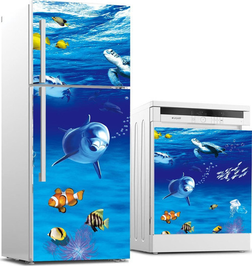 Buzdolabı ve Bulaşık Makinası Beyaz Eşya Sticker Kaplama Sualtı Dünyası Yunus