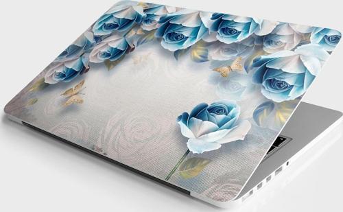 Laptop Sticker Bilgisayar Notebook Pc Kaplama Etiketi Mavi Gül Yapraklar